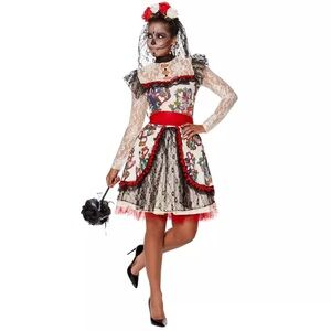 Spirit Day of the Dead. Costume with Red and Black Lace